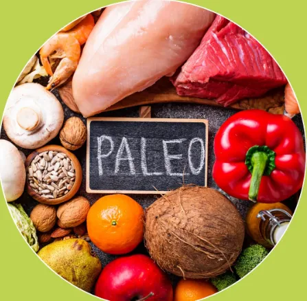 Paleo diet ingredients including meats and vegetables.
